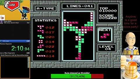 Tetris 100 lines, Level 0 start.