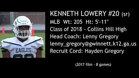 Kenneth Lowery #20, MLB (sr) Collins Hill Class of...