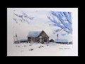 Line and Wash "Winter Farm" Watercolor with just Two Colors. Great beginner Lesson. Peter Sheeler