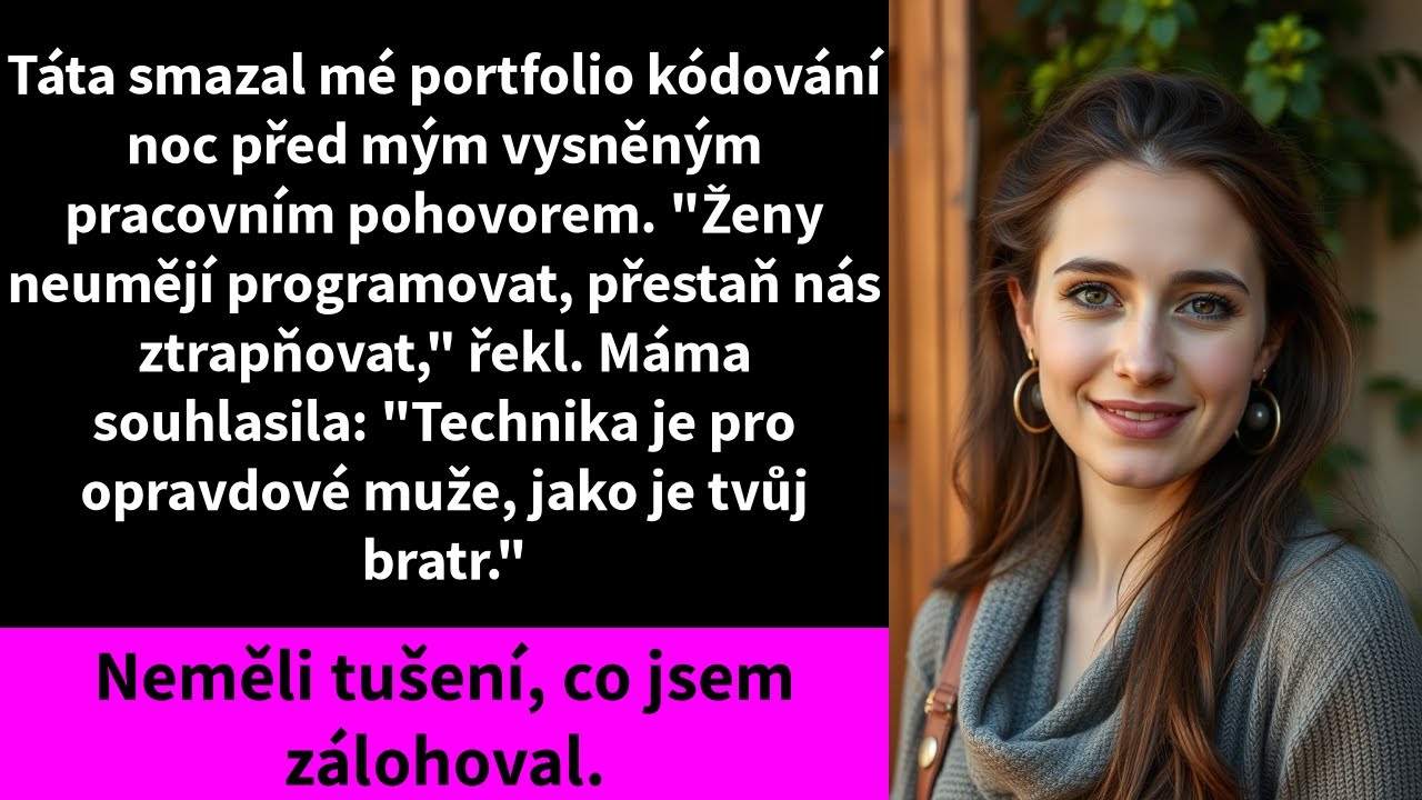 Můj táta stál ve dveřích mé ložnice ve 23:30 a držel v rukou můj záložní disk. „Ženy neumějí programovat,“ řekl a přelomil ho napůl. Za ním stála máma a přikyvovala. „Technika je pro opravdové...