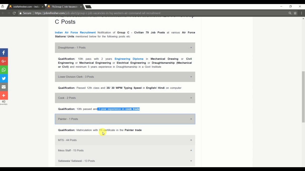 Indian Air Force Group C Recruitment 2018 (Opening Vacancies - 79), 10th, ITI Pass Jobs