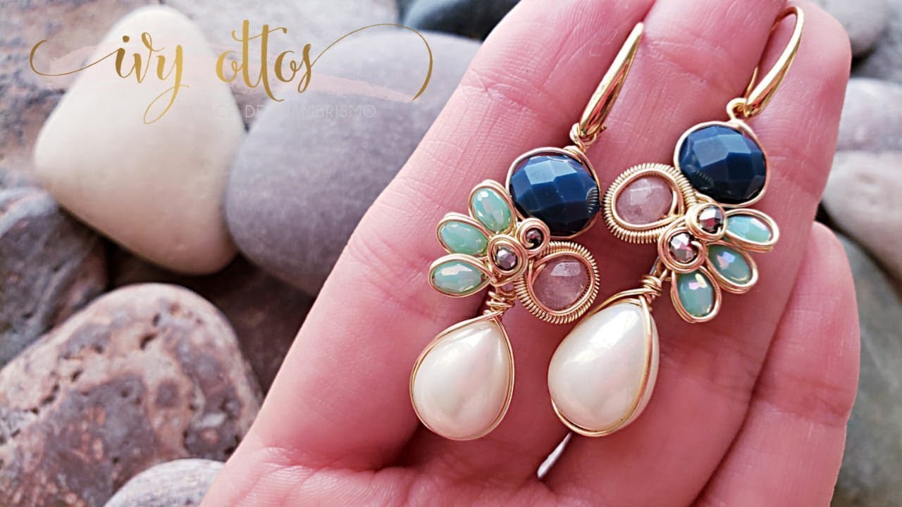 Aretes de cristales y perlas - Ivy Ottos Bisuteria