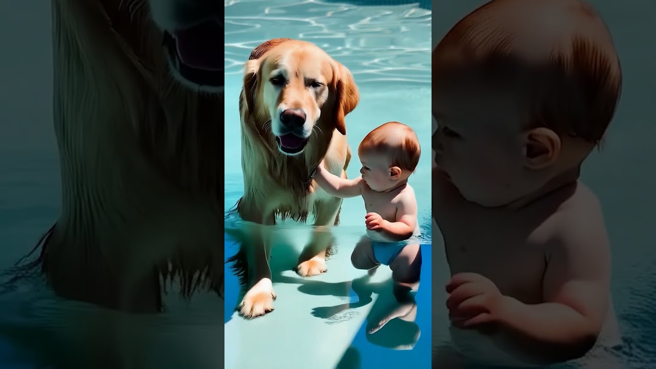 Heroic golden retriever saves baby from drowning in swimming pool ! 🐾 