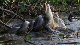 Furious Mother Anaconda Attacks Caiman to Protect Her Baby