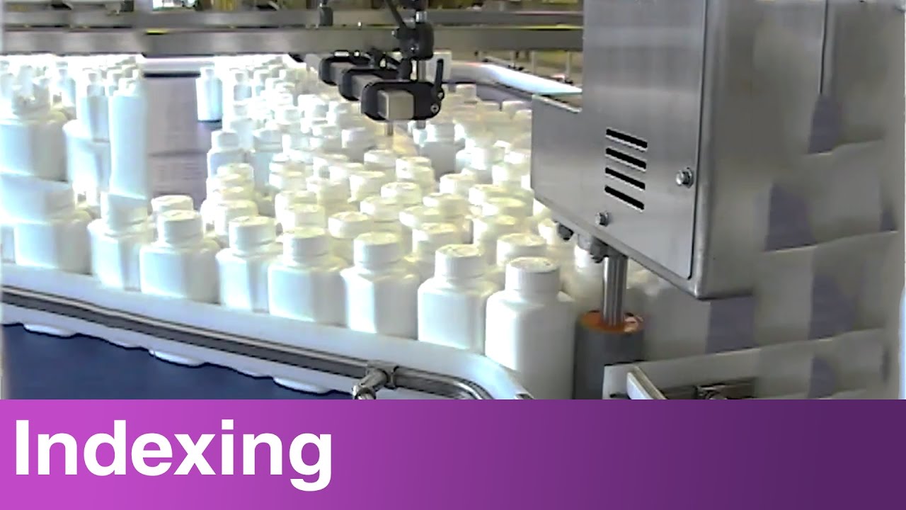 Pill Bottles Being Accumulated on a Single File Conveyor System