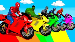 الأبطال الخارقين على القضبان دوامة قمع جسر 🏍️🐱‍SPIDER MAN!on Motorcycle in Spiral Bridge Stunt Rid