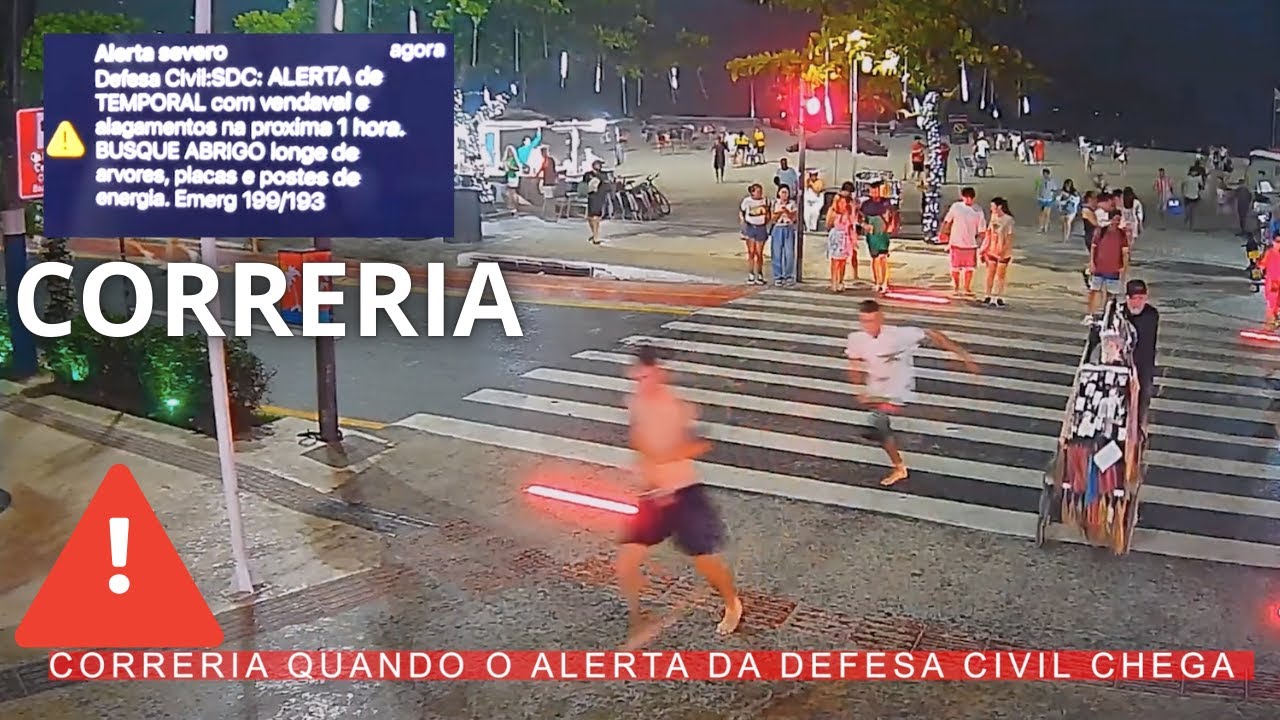 CORRERIA ao receber alerta de tempestade da defesa Civil em Balneário Camboriú