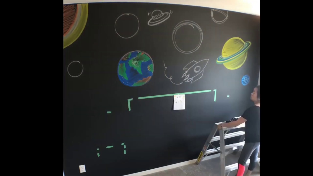 Space themed bedroom wall art, mural, chalkboard bedroom ideas