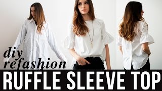 DIY ruffle sleeve top refashion from dress shirt