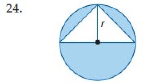 Write a polynomial to represent the area of each the shaded region of the triangle and circle.