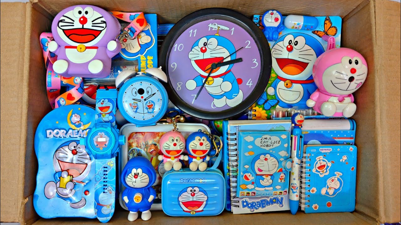 Doraemon toys & stationery items - projector watch, big sharpener, spiral diary, eraser, highlighter