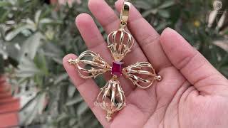 Natural Ruby Gemstone Flower Necklace @ourosjewels