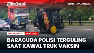 Mobil Taktis Polisi Pengawal Vaksin Terguling di Tol Cipularang
