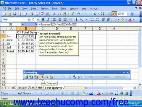 Excel 2003 Tutorial Reviewing Comments Microsoft Training Lesson 17.7