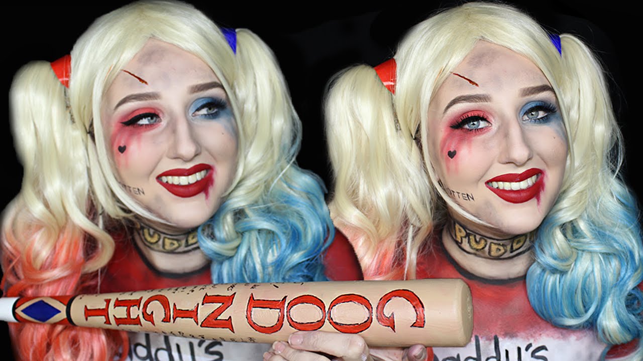 Harley Quinn Halloween Makeup Tutorial Clothes ALSO Painted On