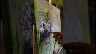 Embellishing a canvas print with thick texture 🪷✨ #shorts #art #painting #nature #artist