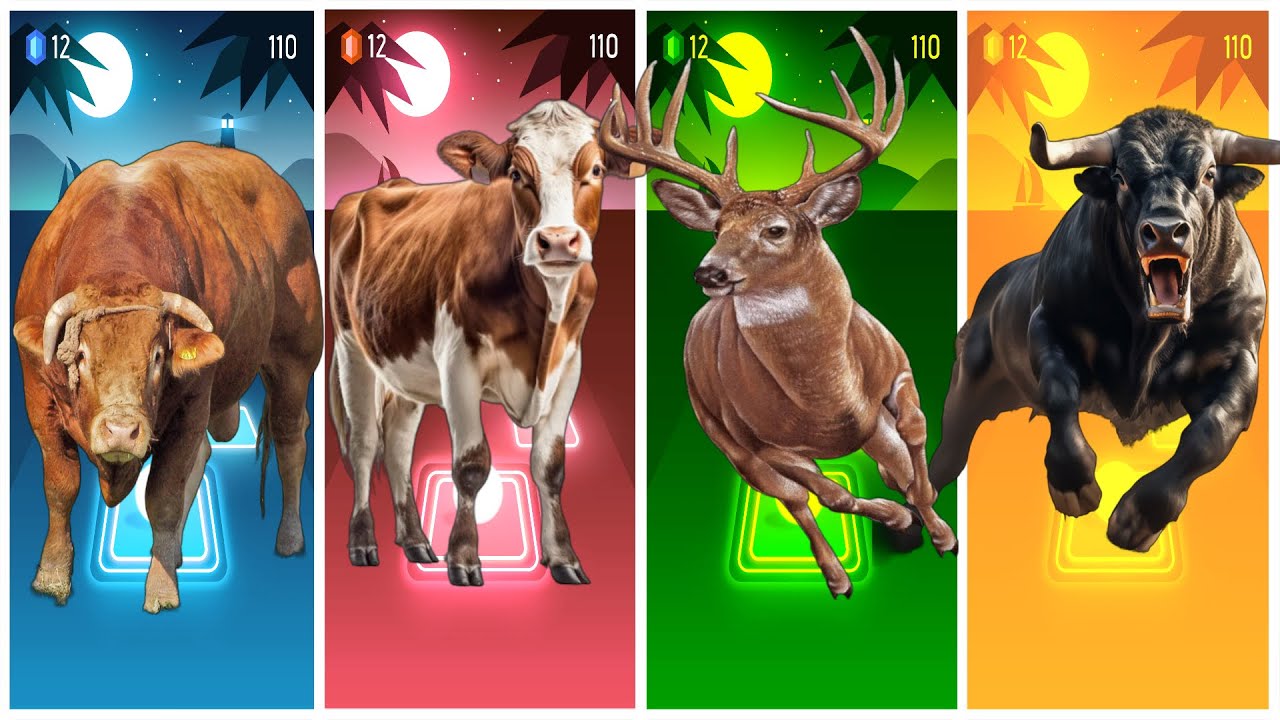 Funny Bull🐂🆚Funny Cow🐂🆚Funny Deer🦌🆚Funny Bull🐃🔴Tiles Hop EDM Rush