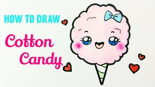 HOW TO DRAW COTTON CANDY | Easy \& Cute Cotton Candy Drawing Tutorial For Beginner \/ Kids