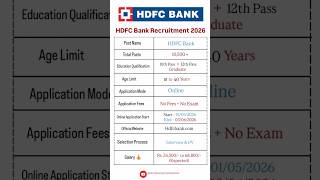 HDFC Bank Recruitment 2026 || HDFC Bank New Vacancy 2026 #sshorts #hdfcbank