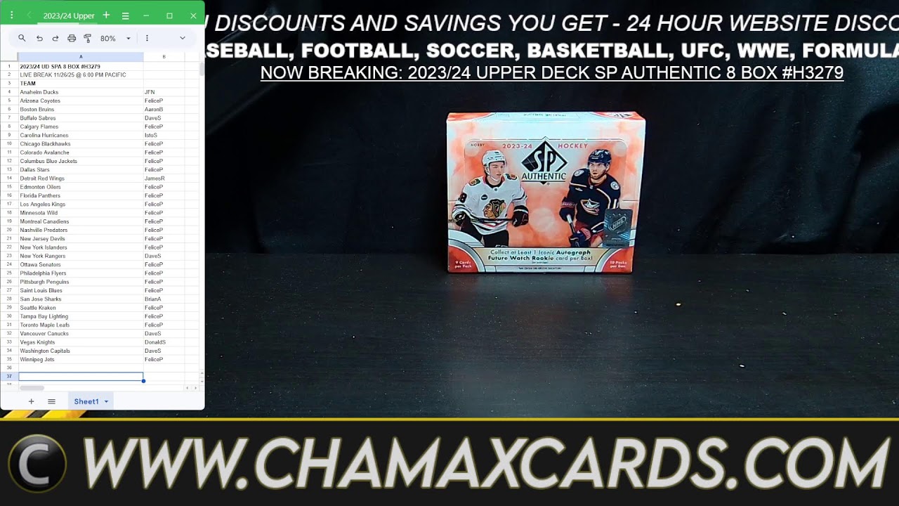 BREAKING TONIGHT: 2023/24 UPPER DECK SP AUTHENTIC HOCKEY 8 BOX BREAK #H3279