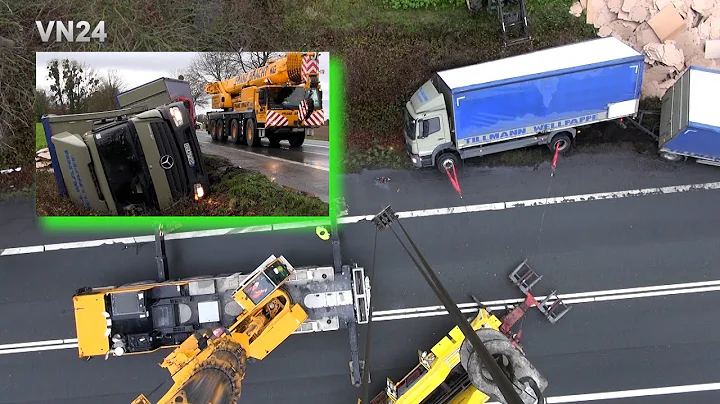 VN24 - Crane assists in recovering truck from ditch on the B63 in Germany