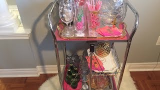 HOW TO STYLE A BAR CART FOR SUMMER- DIY (COLORFUL & FUN) How to style a bar cart with bright fun colors for the spring/summer while incorporating some of the hottest trends, Pink Flamingos