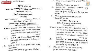 BSC 1ST SEM HONS AG REMEDIAL AGRICULTURAL HERITAGE CV DEC 2021 | CCSU
