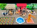 Diy making mini farm diorama with house for cow pig  mini hand pump supply water for animal
