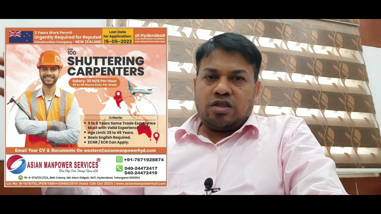 Job Opening For Newzealand in Asian Manpower Services Hyderabad