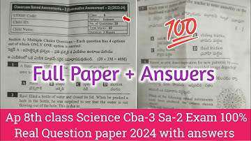 💯8th class Science Sa2 full real question paper and answers 2024|Ap 8th Cba-3 Sa2 physics answer key