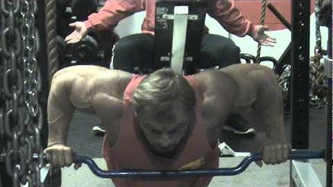 Ladder pushups with a cambered bar.MPG