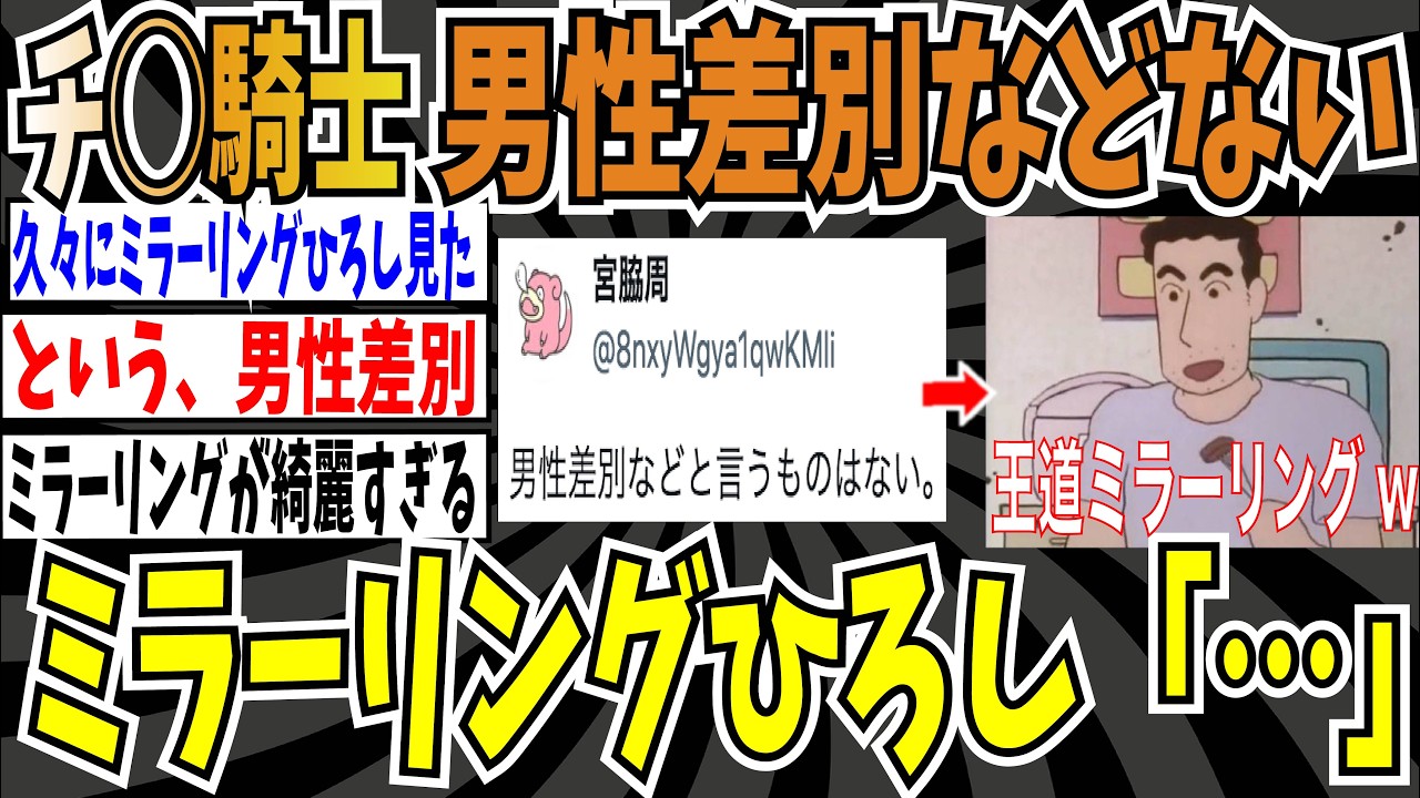 【男性差別は女々しい】チ◯騎士さん「男性差別などと言うものはない」➡︎ミラーリングひろし「…」【ゆっくり ツイフェミ】