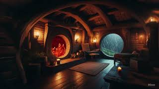 Cozy Hobbit Bedroom - Relaxing Fireplace with Soothing Rainfall Sounds #hobbit #hobbitambience