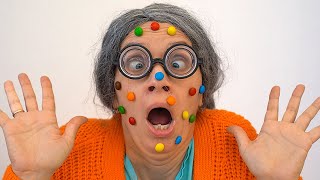 Super Granny fail - M&M`s Stuck on Face funny story