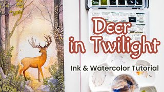 Deer in Twilight: Paint with Me | Enchanted Forest | Ink & Watercolor Wonders Ep. 11