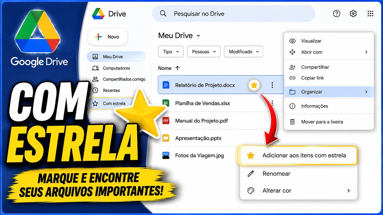 Thumbnail do vídeo: Como marcar arquivos com estrela no Google Drive e encontrá-los depois
