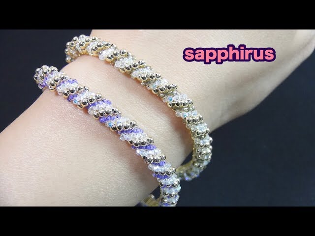 【ビーズステッチ】2mmのラウンドビーズとスワロフスキーで編むバングルの作り方☆ How to make a bangle with 2mm round beads.