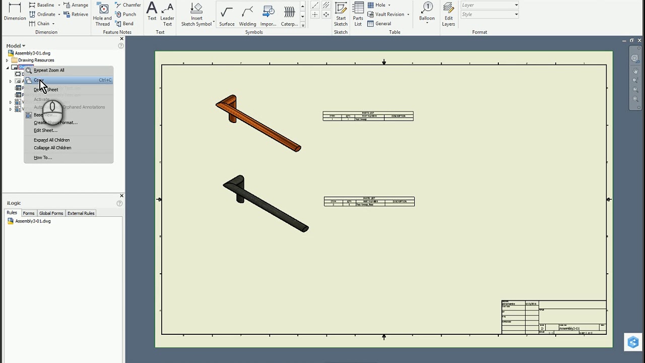 How to Copy a Drawing to a New Sheet in Autodesk Inventor  YouTube