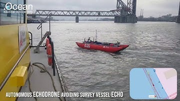 Autonomous Echodrone Avoiding Survey Vessel Echo in busy port