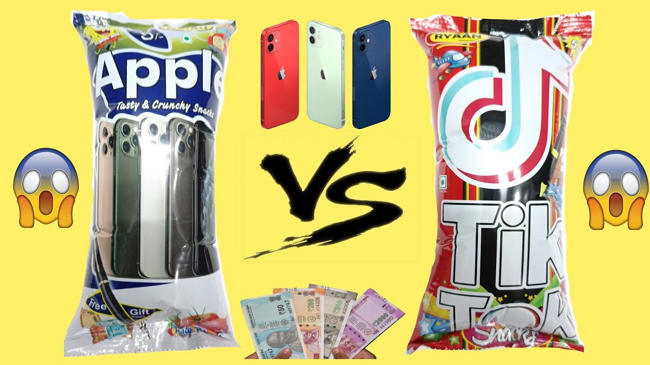 apple iphone vs tiktok snacks with free gifts inside unboxing and review in hindi 😍