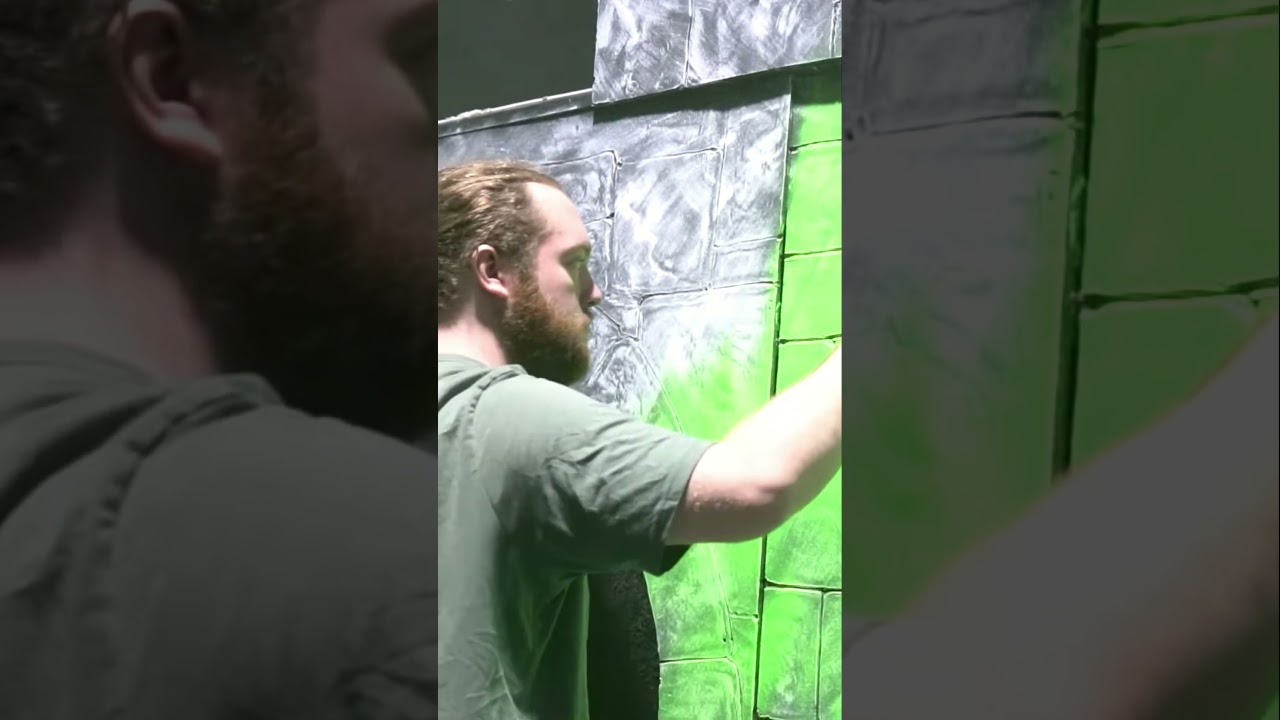 8 Spray Painting a Wall Watch Colors Change! 🎨 #diy #setdesign #stonewalls #foamcarving