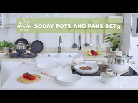 SODAY 12pcs Pots and Pans Set Non Stick Kitchen Cookware Sets Induction  Cookware Nonstick Granite Cooking Set with Frying Pans, Saucepans, Steamer