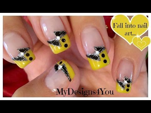 Black and Yellow French Tip Nail Art ♥ Diseño Uñas Francés Negro y Amarillo