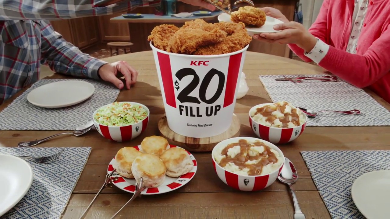 KFC | Comfort Inside | $20 Fill Up - Enjoy the comfort of home-style cooking without the cooking! Get a $20 Fill Up with all the fixins. Order ahead, swing by any drive-thru, or get contactless delivery at KFC.com. Pricing and participation may vary.