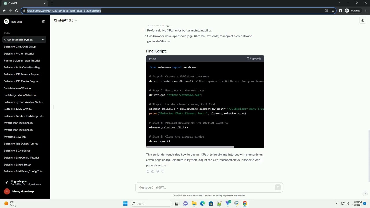 how to use full xpath in selenium python