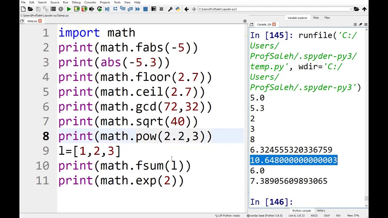 math assignment python