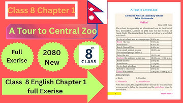 Class 8 English Chapter 1 Full Exerise 2080 | A Tour to Central Zoo | New Book  | @NEBClasses
