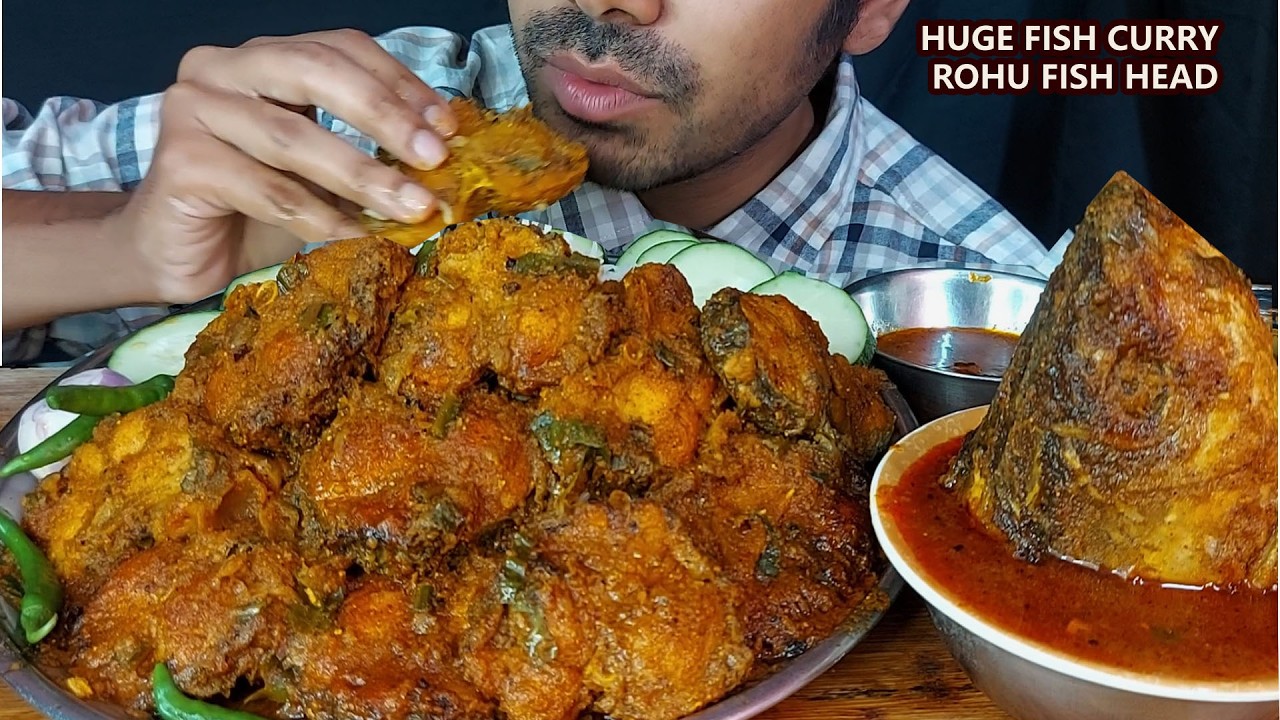 BIGGEST Rohu Fish Head Masala Ever! 🐟 Massive Rice & Spicy ROHU FISH Gravy Mukbang