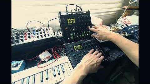 Slow psychedelic synth jam, with Digitakt, Digitone (midi only) Roland JU-06A, Model D, TD-3