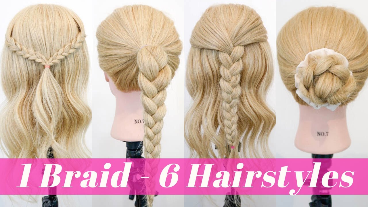 Easy Hairstyles for beginners - 1 Braid 6 Hairstyles - How To 3 Strand  Braid - 5 Minute Hairstyles - YouTube